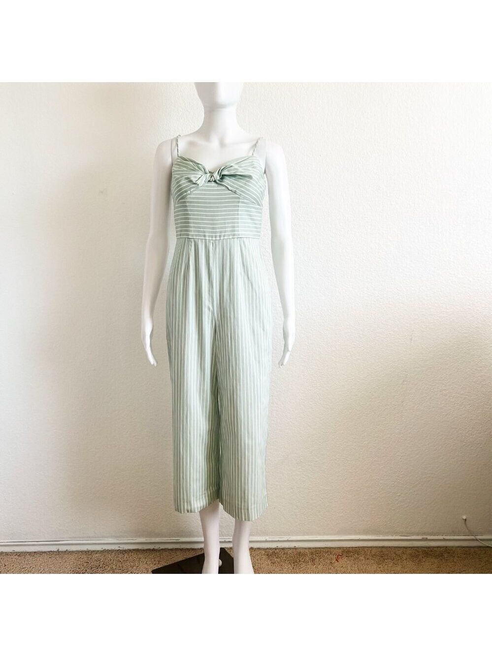Gianni Bini Size 2 Vera Striped Cropped Mint Green Wide Leg Jumpsuit